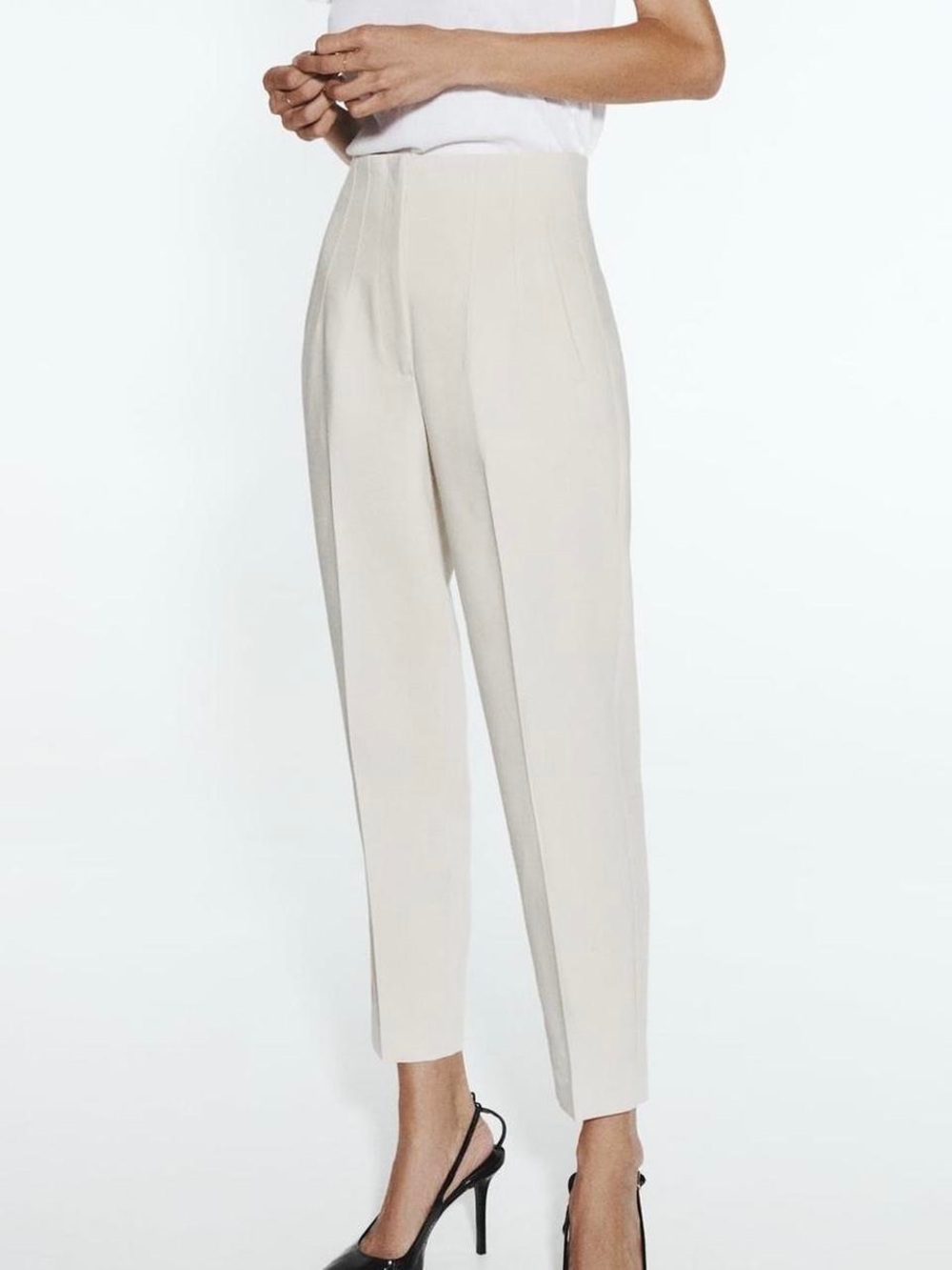 Zara Cream High-Waisted Ankle Trousers